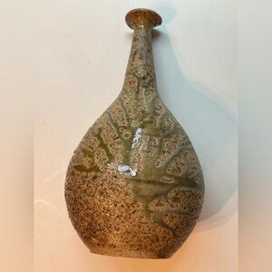 Large MCM handmade Artistic Ceramic Vase in Textured Earth Tones 14” tall